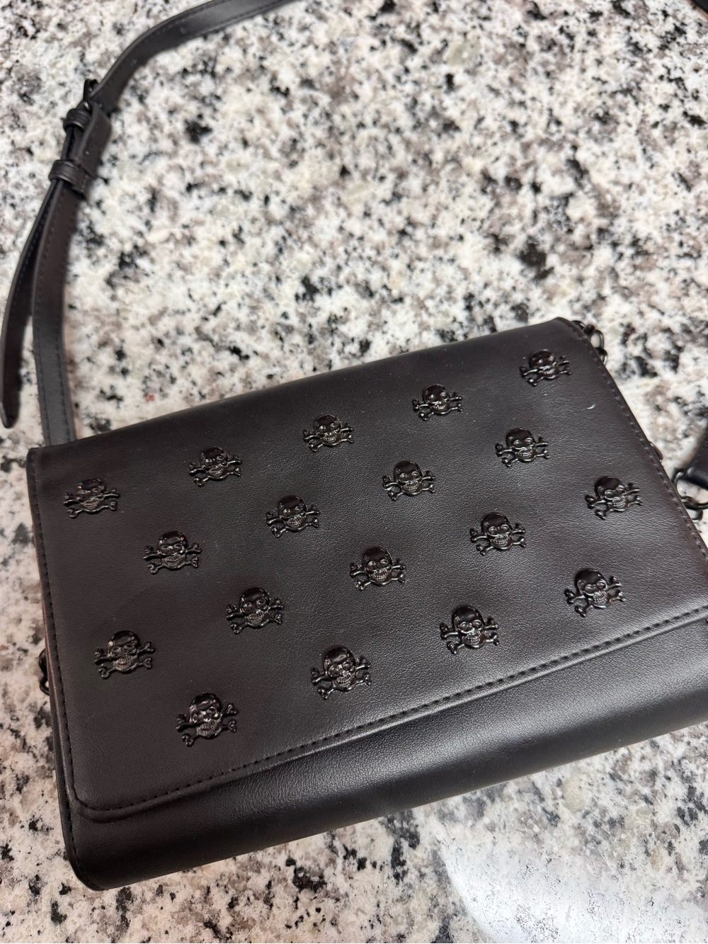 Betsey Johnson Black Skull Embossed Crossbody Bag